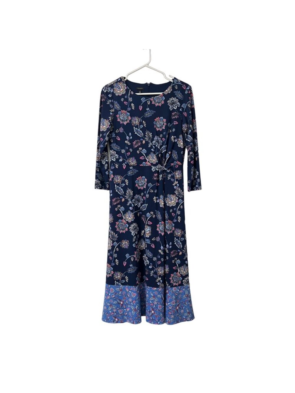 Talbots Blue Floral Stretch 3/4 Sleeve Side Knot Mid Dress Womens Size 6
